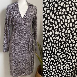 DVF Jeanne Printed Animal Dotted Modern Wrap Dress Long Sleeves 12